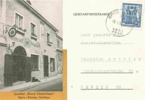 AK / Ansichtskarte 73989659 Spitz_Donau_Wachau_Niederoesterreich_AT Gasthof Ruine Hinterhaus Geschaeftspostkarte