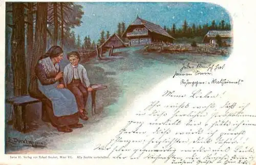 AK / Ansichtskarte  Doecker_E_Kuenstlerlitho Frau Kind am Wald rande