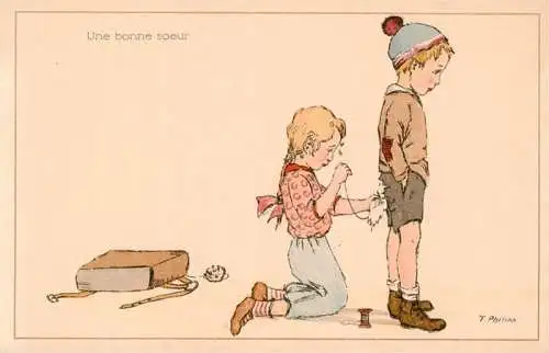 AK / Ansichtskarte  Philipp_F._Kuenstlerkarte Une bonne soeur Kinder 