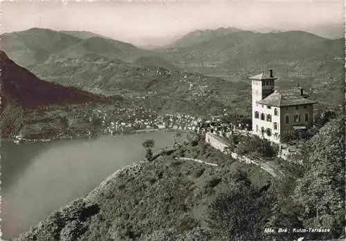 AK / Ansichtskarte  Monte-Bre_Lugano_TI Kulm-Terrasse Kurhotel Gartenrestaurant Blick auf Luganersee Alpen