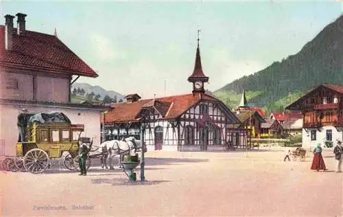 AK / Ansichtskarte  Zweisimmen_BE Bahnhof Postkutsche