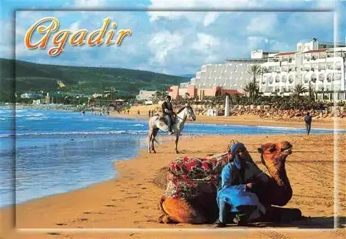 AK / Ansichtskarte 73989883 Agadir_Maroc Strand Hotel Kamel Reiter