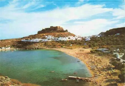 AK / Ansichtskarte  Lindos_Lindo_Rhodes_Greece Strand mit der Akropolis