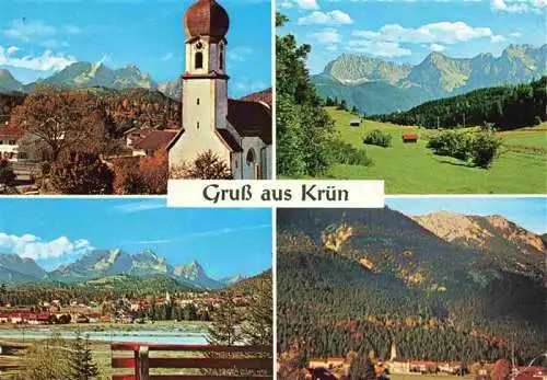 AK / Ansichtskarte 73990036 Kruen_Garmisch-Partenkirchen Kirche Panorama Teilansichten