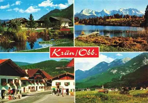 AK / Ansichtskarte 73990040 Kruen_Garmisch-Partenkirchen Kurpark Geroldsee mit Karwendel Dorfplatz Soierngruppe