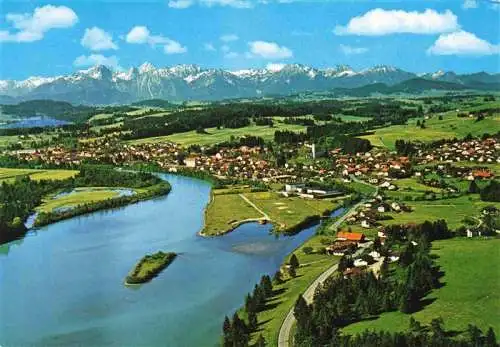 AK / Ansichtskarte 73990046 Lechbruck_am_See_Bayern Fliegeraufnahme mit Allgaeuer und Tiroler Alpen
