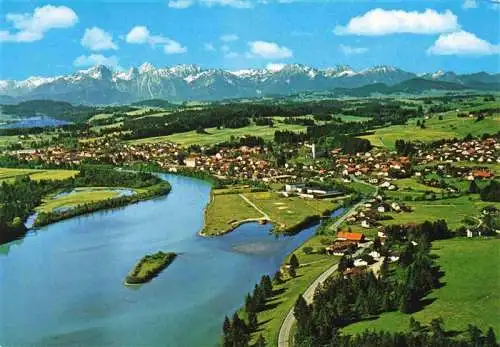 AK / Ansichtskarte  Lechbruck_am_See_Bayern Fliegeraufnahme mit Allgaeuer und Tiroler Alpen