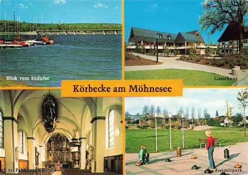 AK / Ansichtskarte 73990105 Koerbecke_Moehnesee Blick vom Suedufer Gaestehaus St Pankreatiuskirche Freizeitpark