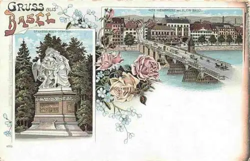 AK / Ansichtskarte  BASEL_BS Strassburger Denkmal Alte Rheinbruecke mit Klein Basel