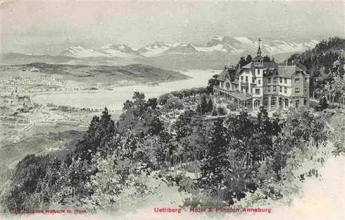 AK / Ansichtskarte  Uetliberg_uetliberg_ZH Panorama Hotel Pension Annaburg Zuerichsee Alpen Kuenstlerkarte