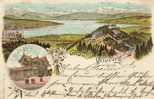 AK / Ansichtskarte  Uetliberg_uetliberg_ZH Panorama Zuerichsee Alpen Restaurant Uto Kulm Litho