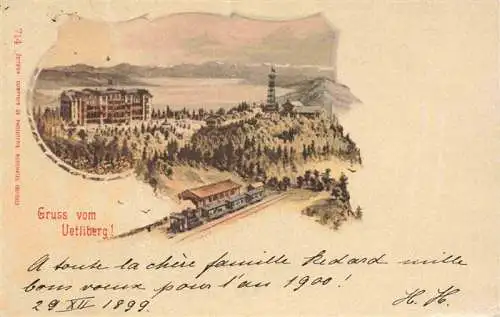 AK / Ansichtskarte  Uetliberg_uetliberg_ZH Panorama Zuerichsee Alpen Kuenstlerkarte
