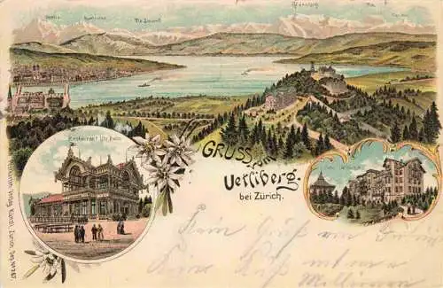 AK / Ansichtskarte  Uetliberg_uetliberg_ZH Panorama Zuerichsee Alpen Restaurant Uto Kulm Hotel Litho