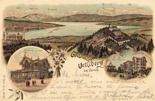 AK / Ansichtskarte  Uetliberg_uetliberg_ZH Panorama Zuerichsee Alpen Restaurant Uto Kulm Hotel Litho