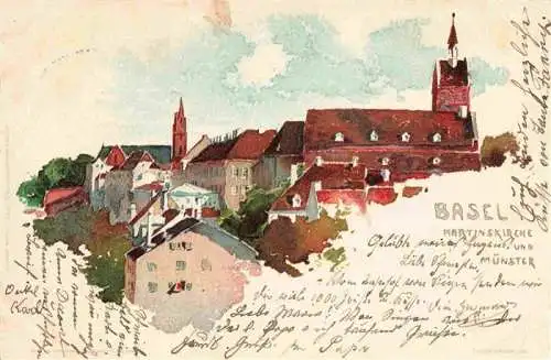 AK / Ansichtskarte  BASEL_BS Martinskirche und Muenster Kuenstlerkarte