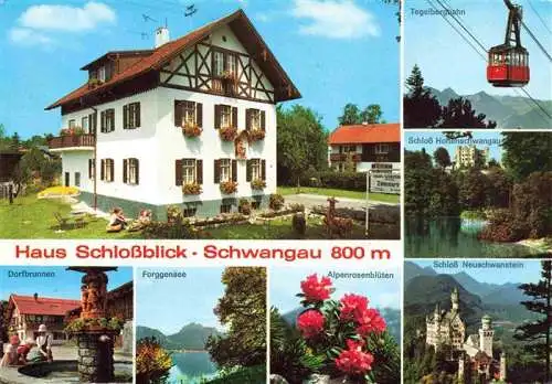 AK / Ansichtskarte 73990331 Schwangau Haus Schlossblick Tegelbergbahn Dorfbrunnen Forggensee Tegelbergbahn Schloss Hohenschwanstein und Neuschwanstein