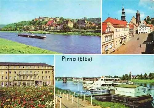 AK / Ansichtskarte  Pirna_Elbe Elbepartie Markt mit Rathaus Hotel Schwarzer Adler Dampferanlegestelle