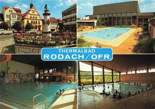 AK / Ansichtskarte  Rodach_Bad_Rodach_Coburg Thermalbad Rodach Brunnen Hallen und Freibad