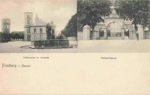 AK / Ansichtskarte  Friedberg__Hessen Schlossplatz mit Brunnen Schlosseingang