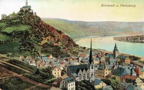 AK / Ansichtskarte  Braubach_Rhein Panorama mit Marksburg