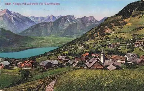 AK / Ansichtskarte  Amden_SG mit Walensee und Glarneralpen