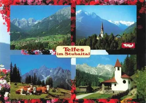 AK / Ansichtskarte 73990683 Telfes_Stubai mit Kalkkoegel mit Stubaier Gletscher Blick zur Series Kapelle Schlucker Alm