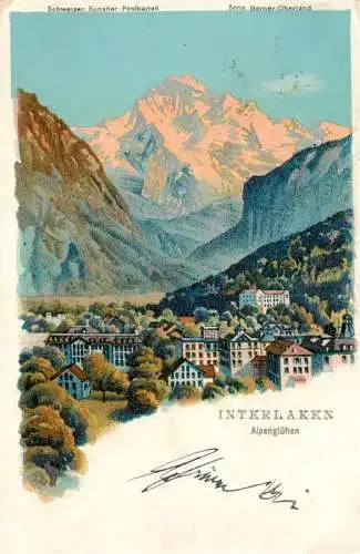 AK / Ansichtskarte  Steinmann_C._Schweiz_Kuenstlerlitho_Nr. Interlaken  Alpengluehen 