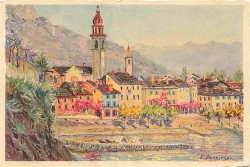 AK / Ansichtskarte  Ascona_Lago_Maggiore_TI Ortsansicht mit Kirche Kuenstlerkarte No. 1