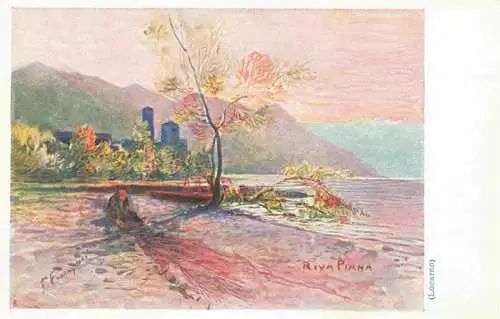 AK / Ansichtskarte  Rivapiana_Riva_Piana_Minusio_Locarno_TI Uferpartie am See Kuenstlerkarte