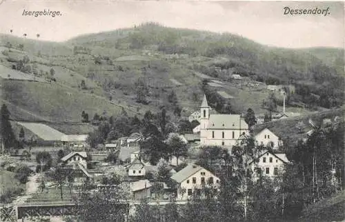 AK / Ansichtskarte  Dessendorf_Desna_Jablonec_nad_Nisou_CZ Ortsansicht mit Kirche Isergebirge