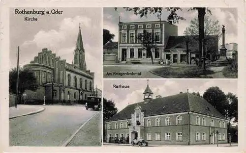 AK / Ansichtskarte  Rothenburg_Oder_Czerwiensk_PL Kirche Kriegerdenkmal Rathaus