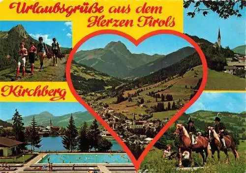 AK / Ansichtskarte 73990907 Kirchberg_Tirol_AT Wandern Panorama Freibad Kirche Reiter