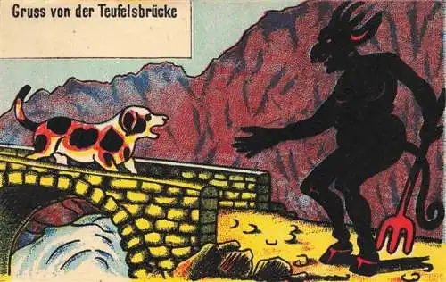 AK / Ansichtskarte  Andermatt_UR Teufelsbruecke Zeichnung Militaerpost