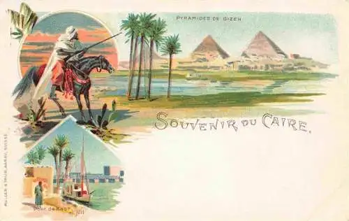 AK / Ansichtskarte 73991243 Caire__Kairo_CAIRO_Egypt Pyramides de Gizeh Reiter Pont de Kasr et Nil Litho