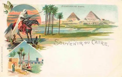 AK / Ansichtskarte  Caire__Kairo_CAIRO_Egypt Pyramides de Gizeh Reiter Pont de Kasr et Nil Litho