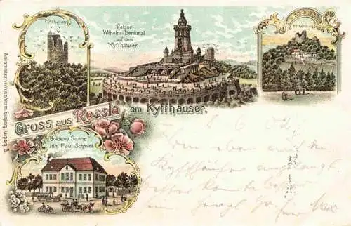 AK / Ansichtskarte  Rossla Kyffhaeuser Burgruine Kaiser Wilhelm-Denkmal Rothenburg Hotel Goldene Sonne Litho Deutsche Reichspost