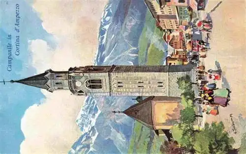 AK / Ansichtskarte  Cortina_d_Ampezzo_Veneto_IT Campanile Kuenstlerkarte