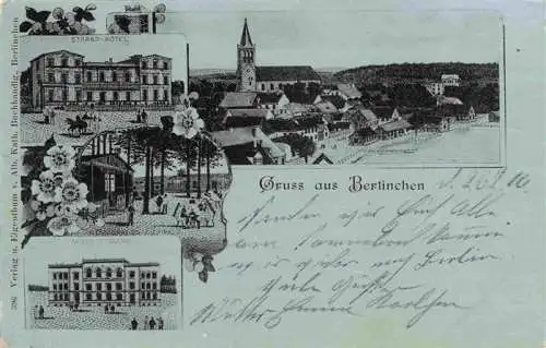 AK / Ansichtskarte  Berlinchen__Barlinek_Ostbrandenburg_PL Ortsansicht mit Kirche Strandhotel Neues Schulhaus