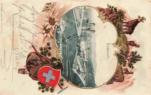 AK / Ansichtskarte  Einsiedeln__SZ Panorama Kloster Gemsen Alpen Wanderrucksack