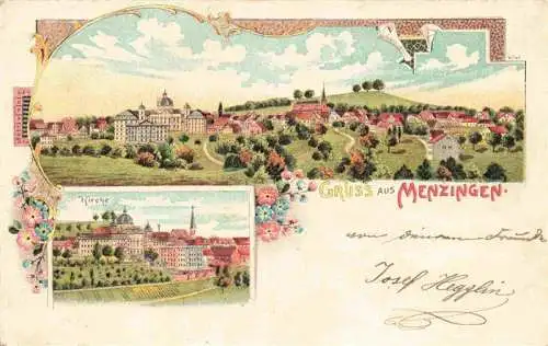 AK / Ansichtskarte  Menzingen__ZG Panorama Ansicht mit Kirche Litho