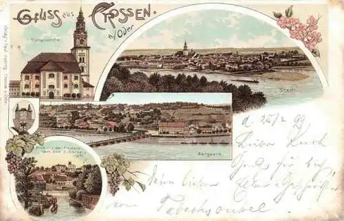 AK / Ansichtskarte  Crossen__Oder_Krosno_Odrzanskie_PL Panorama Marienkirche Bergseite Blick von der Fischerei nach dem Silberberg Litho