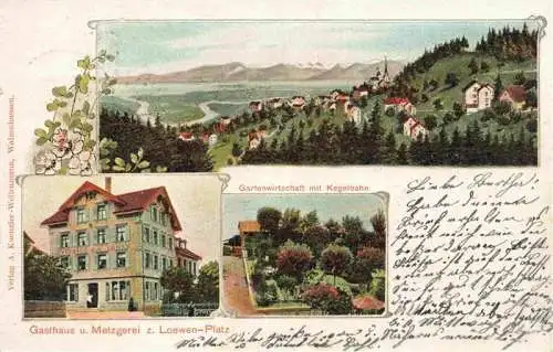 AK / Ansichtskarte  Walzenhausen_AR Panorama Gasthaus Metzgerei zum Loewen Platz Gartenwirtschaft