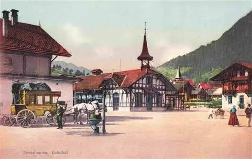 AK / Ansichtskarte  Zweisimmen_BE Hauptplatz mit Postkutsche