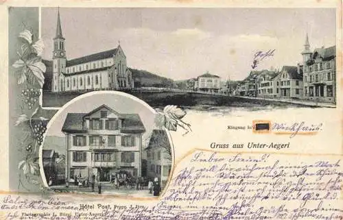 AK / Ansichtskarte  Unter-Aegeri_Unteraegeri_ZG Kirche Hotel Post Ortseingang