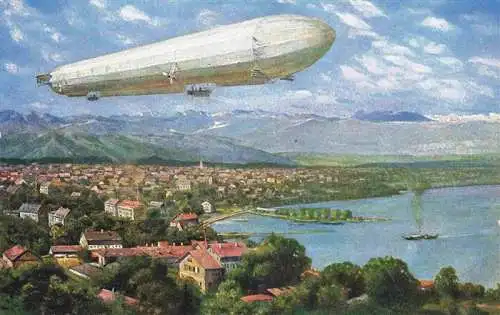 AK / Ansichtskarte 73991754 FRIEDRICHSHAFEN_Bodensee Panorama mit Zeppelin