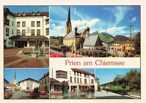 AK / Ansichtskarte  Prien_Chiemsee Rathaus Kirche Ortspartien Bahnhof