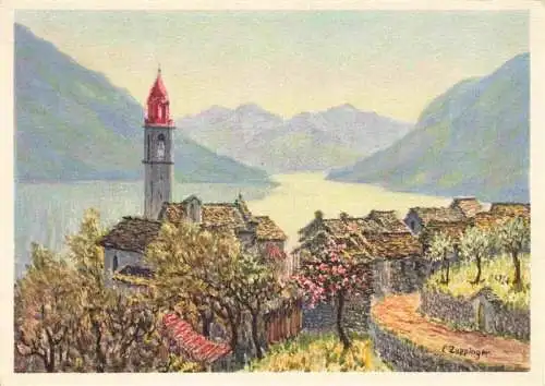 AK / Ansichtskarte  Ronco_Ascona_Locarno_Lago_Maggiore_TI Teilansicht mit Kirche E. Zuppinger Kuenstlerkarte