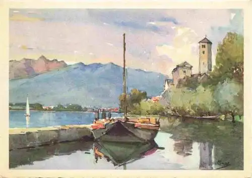 AK / Ansichtskarte  Rivapiana_Riva_Piana_Minusio_Locarno_TI Partie am Hafen Kuenstlerkarte