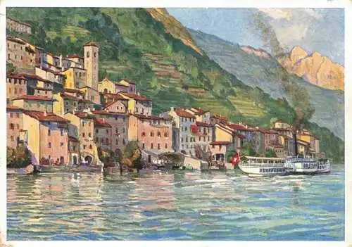 AK / Ansichtskarte  Gandria_Lago_di_Lugano Ansicht vom See aus Dampfer Kuenstlerkarte