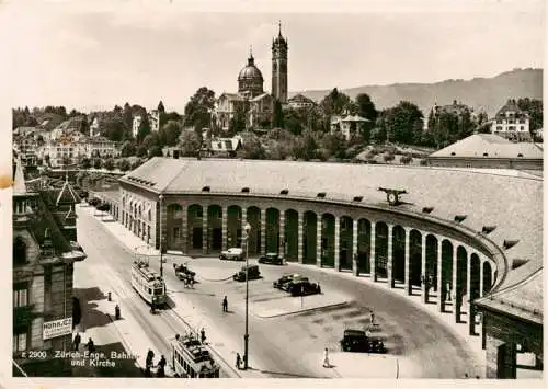 AK / Ansichtskarte  Bahnhof_Gare_Railway-Station Zuerich Enge Kirche Strassenbahn